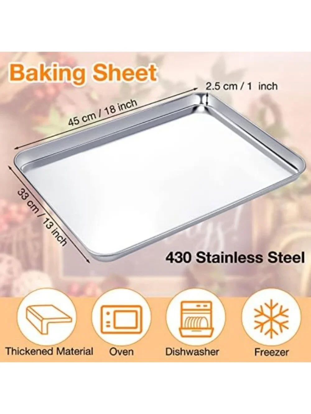 6-Piece Stainless Steel Baking Sheet Set - Durable Cookie Pans, 18x13x1 Inch